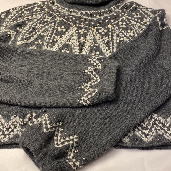 Free People Charcoal Turtleneck Sweater with Ivory Design - Picture 7 of 16